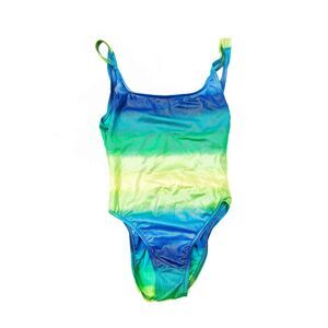 90s Vintage Electric Beach Blue/Green Metallic Ombre, Low Cut Back Swimsuit